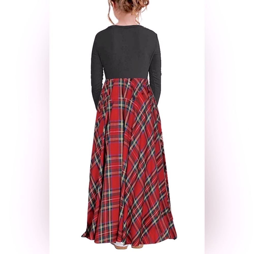 Festive Black & Red Plaid Long Sleeve Dress - Picture 2 of 5